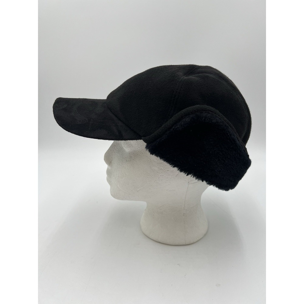 Scala Classics Black Faux Suede Ear Flap Winter Hat Faux Fur Lined Size M - Picture 3 of 14